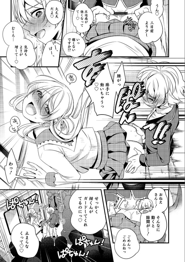 無料エロ漫画 【男の娘痴漢プレイエロ漫画】男の娘のお姉さんを痴漢から守るために電車でアナルセックスすることにしたｗｗｗ【ボクとおねえちゃんの痴漢防止大作戦／びん美】 FANZA