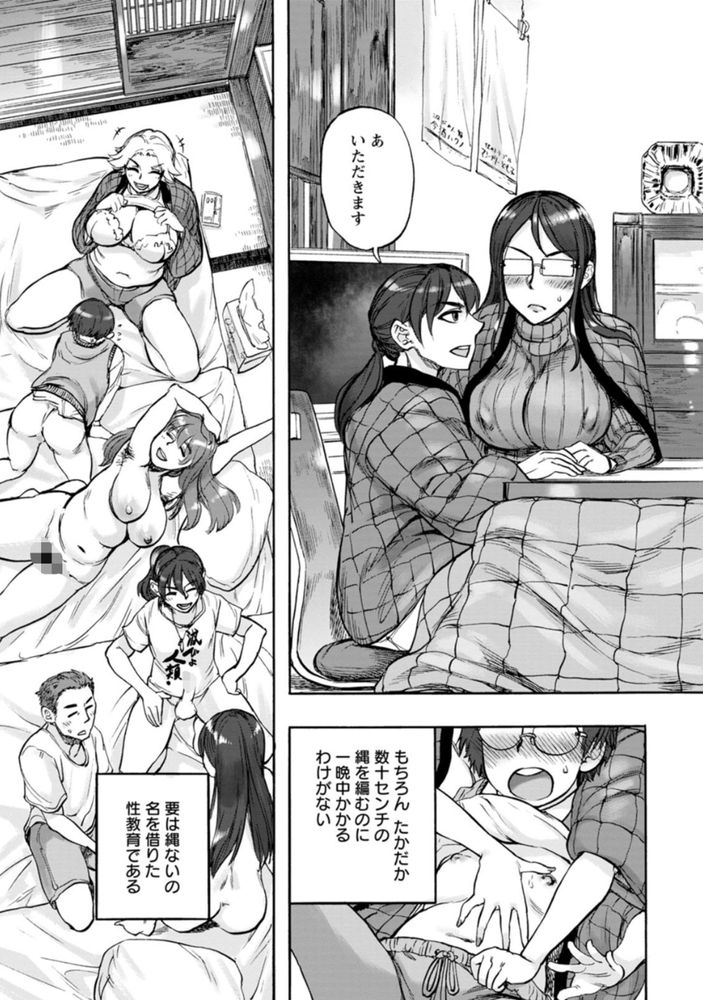 無料エロ漫画 【童貞乱交エロ漫画】村の風習で童貞と処女は村の大人にセックスを教えてもらえる…って息子の目の前でセックスとか羞恥プレイ以外の何物でもないwww【縄のない夜／雨山電信】 FANZA