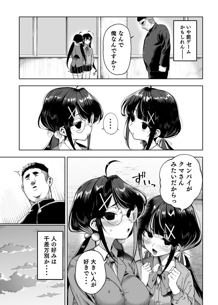 無料エロ漫画 【メスガキハーレムエロ漫画】双子の後輩は超肉食系！？小さなカラダでデカチン咥えこんで…エロ過ぎ注意ｗｗｗ【双子メス◯キ 熊系ちんぽをいただく／カマボコ工房】 FANZA