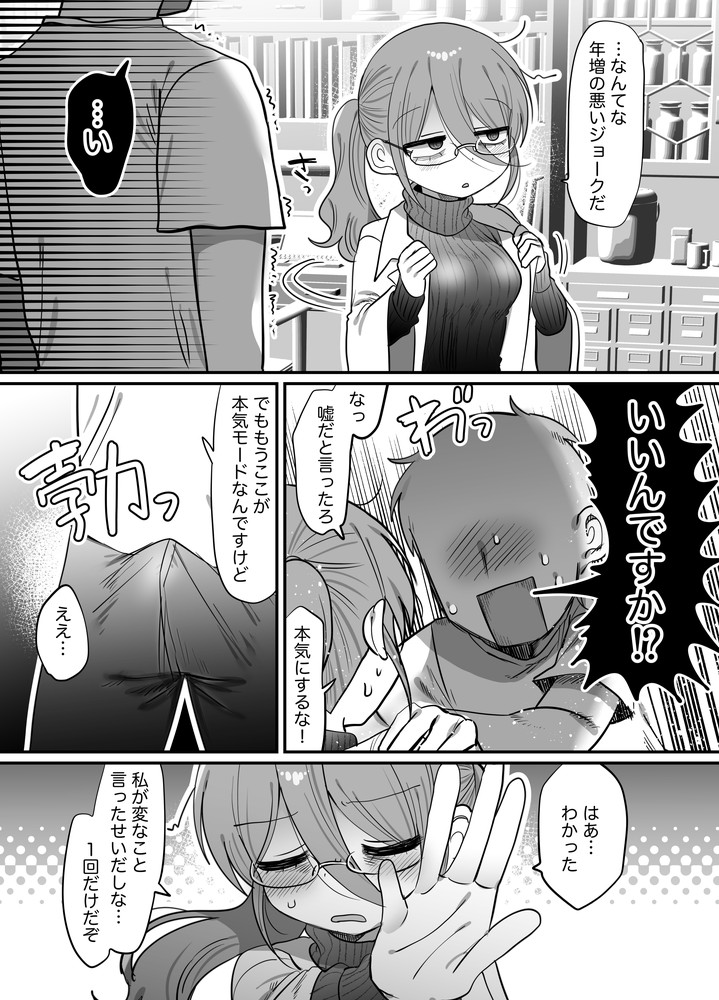無料エロ漫画 【ダウナーリケジョエロ漫画】ダウナー研究者で白衣のお姉さんとエッチできるのは最高ですｗ【ダウナー眼鏡黒ニット研究者お姉さんとえっちする話。／内臓研究所】 FANZA